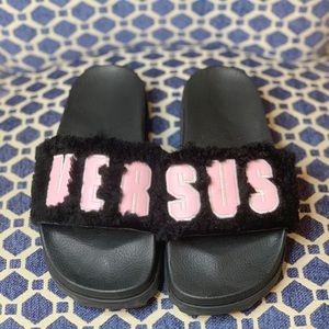 Versus Versace Fur Slide Sandals